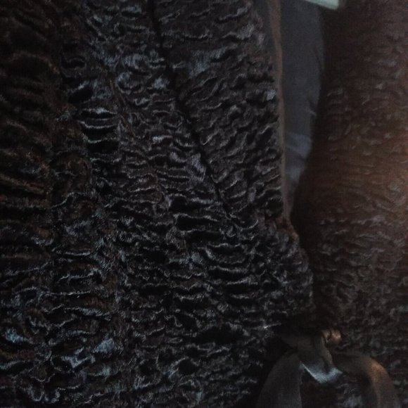 Evening Shrug/Jacket Solid Black Cropped 3/4 Sleeves, Ribbon Tie Small Petite - Picture 7 of 7